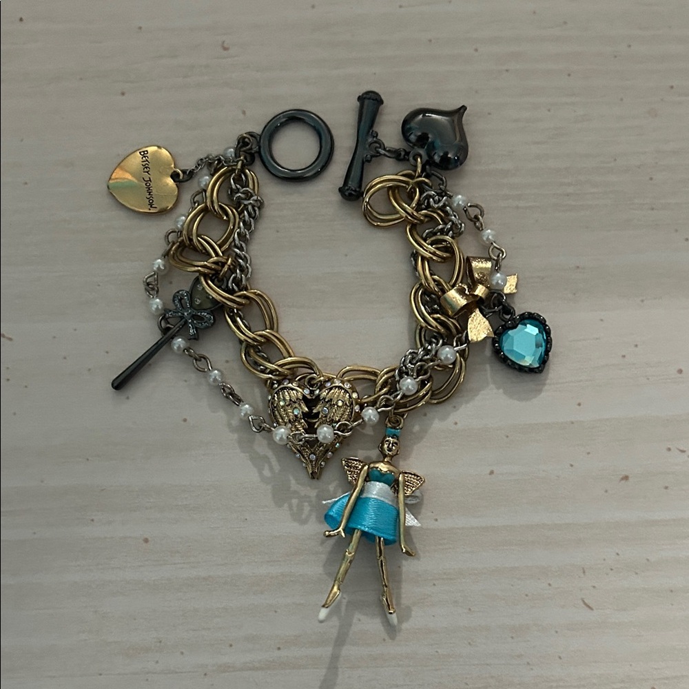 Betsey Johnson Charm Bracelet with Pearl Detail